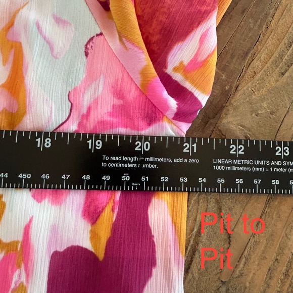 Fashion Pink Orange Abstract Print Button Down Ruffle Hem Mini Shirt Dress M NEW - Picture 10 of 12